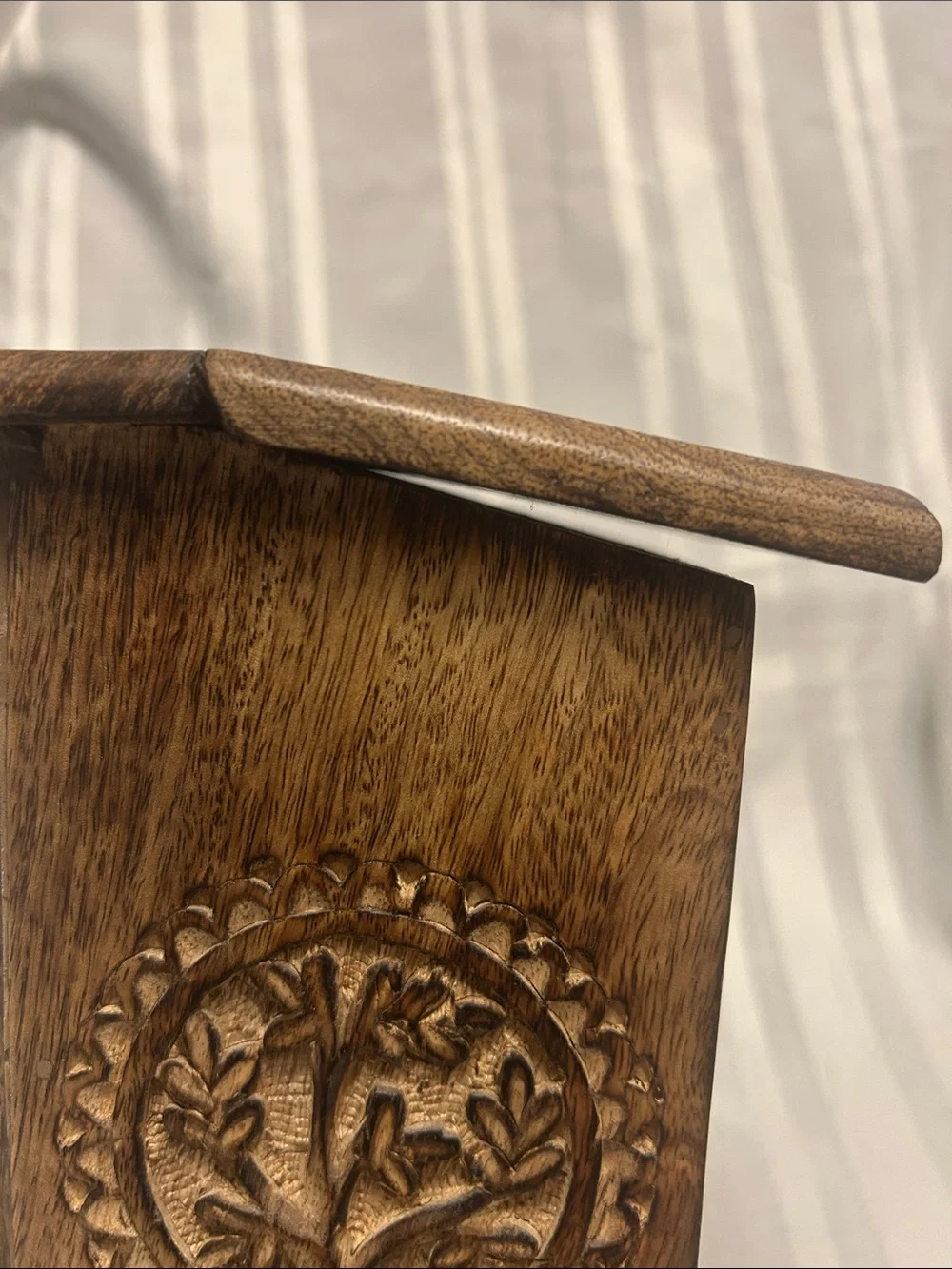 Hand-Carved Wooden Decorative Box in Rich Brown